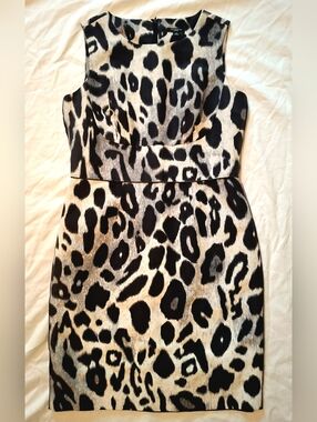 Ann Taylor Petite Leopard Print Sheath Dress Structured 2P Work